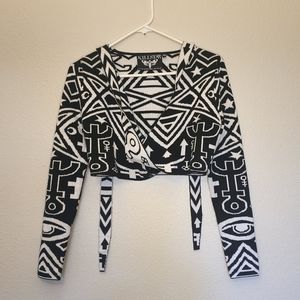 Killstar occult cropped cardigan | Black and White | thelema knit wrap sweater